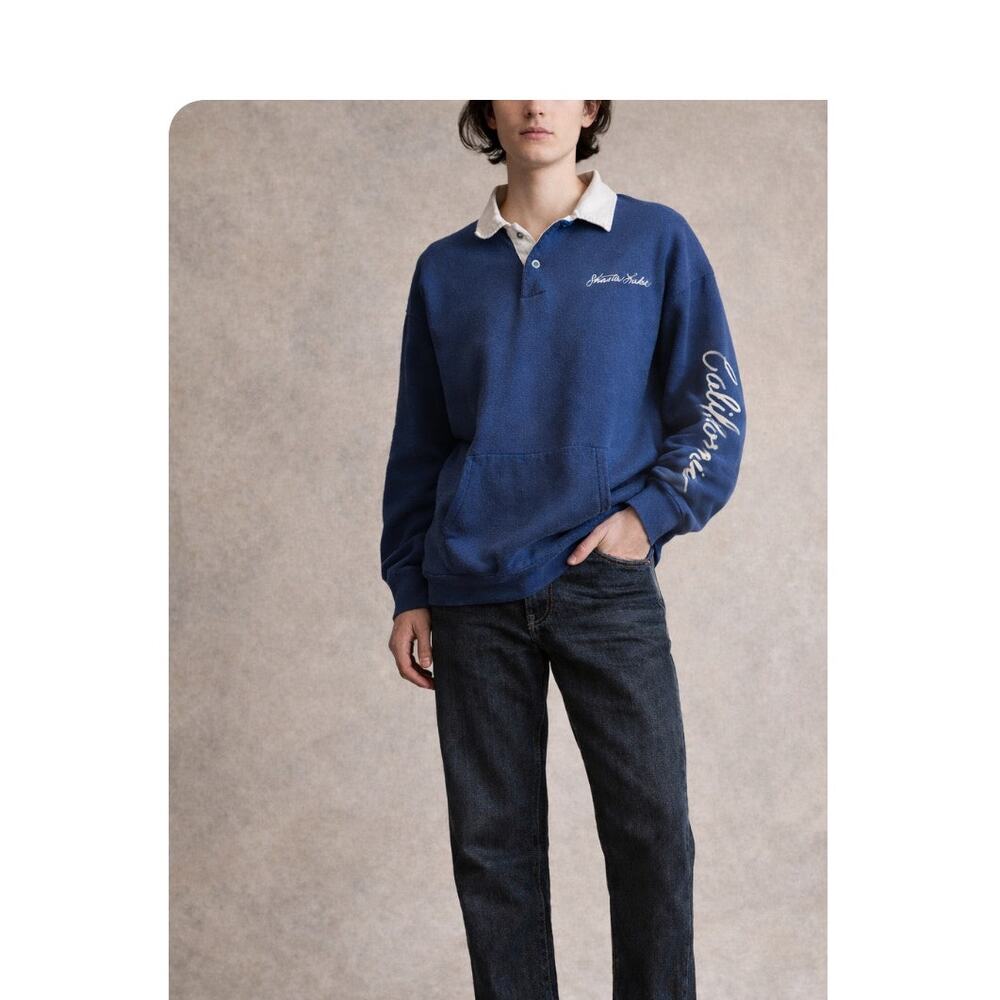 Vintage 70s Polo Sweatshirt Pullover Beachy Surfer Style Blue Size Medium Unisex